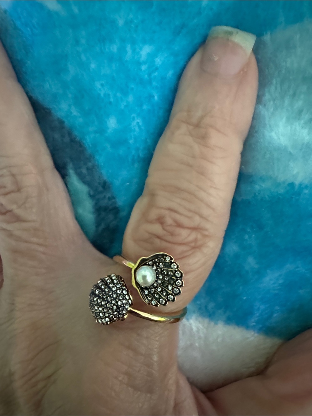 Swarovski Idyllia Gold-Tone Shell & Pearl Open Ring with Crystal Accents size 8 - Picture 6 of 16